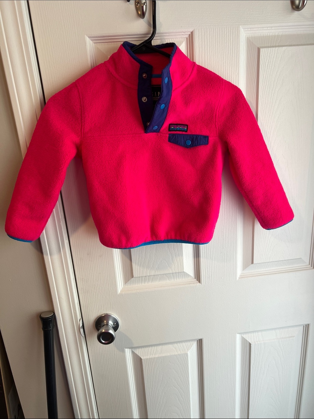 Gap Kids Fleece Pullover in Bright Pink with Blue Trim